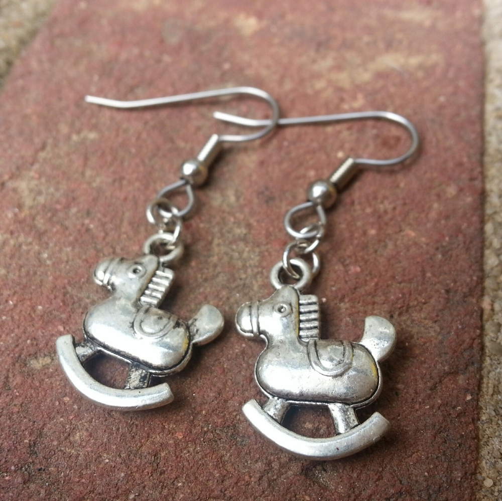 Rocking Horse Earrings Silver tone
